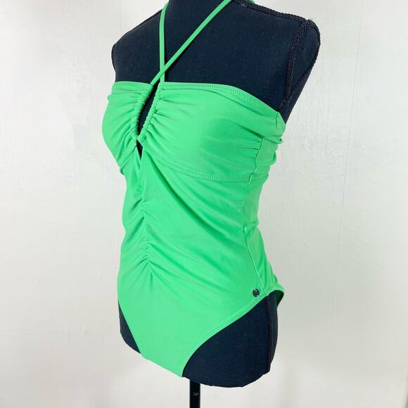 Scotch & Soda Bright Parakeet Ruched Front Halter Neck One Piece Swimsuit - Picture 5 of 13